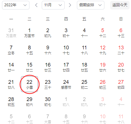 2022年小雪节气是几九了?
